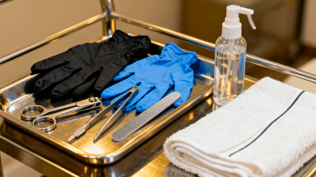 Instruments de pédicure désinfectés prêts pour une prestation