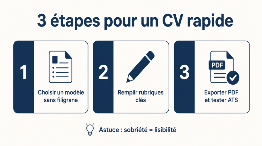 Infographie des 3 étapes pour faire un CV gratuit