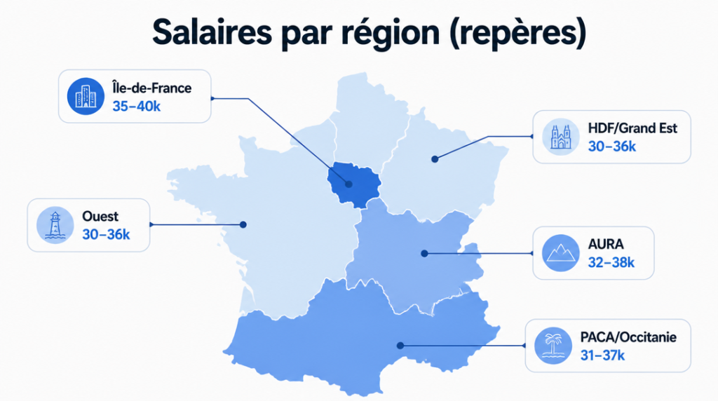 Carte simplifiée des régions et repères de salaire maintenance