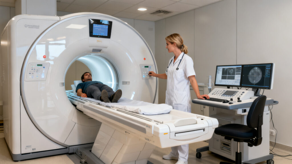 Manipulateur en électroradiologie devant console d’IRM