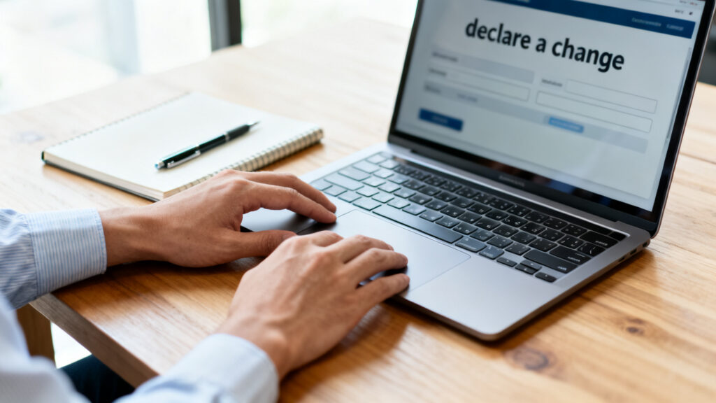 Navigation espace personnel déclarer un changement en ligne