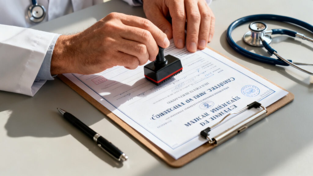 Certificat médical tamponné pour un dossier CLM complet