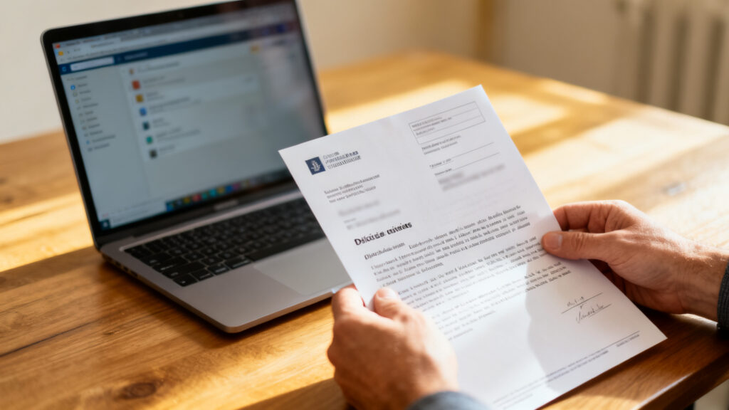 Courrier d’avertissement avant radiation ouvert sur un bureau