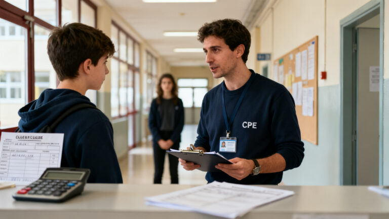 Surveillant de collège échangeant sur le salaire d'un surveillant de collège