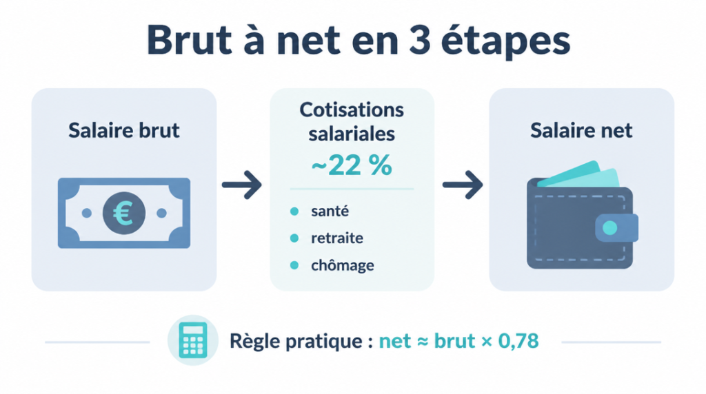 Schéma pratique de conversion du brut en net