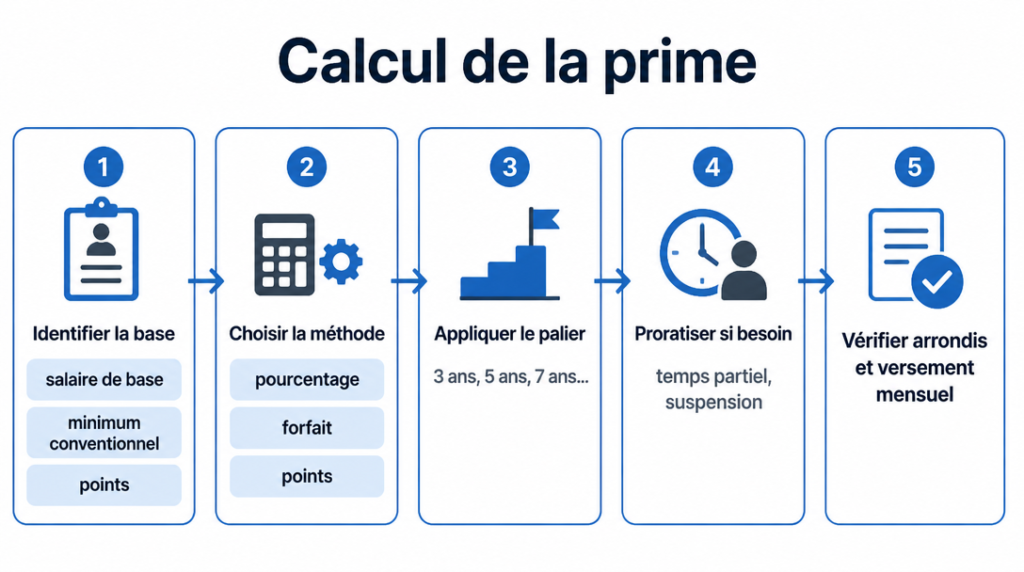 Étapes de calcul : base, pourcentage, proratisation, arrondis