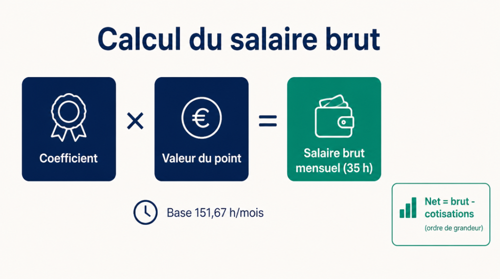 Formule coefficient × valeur du point pour le brut mensuel