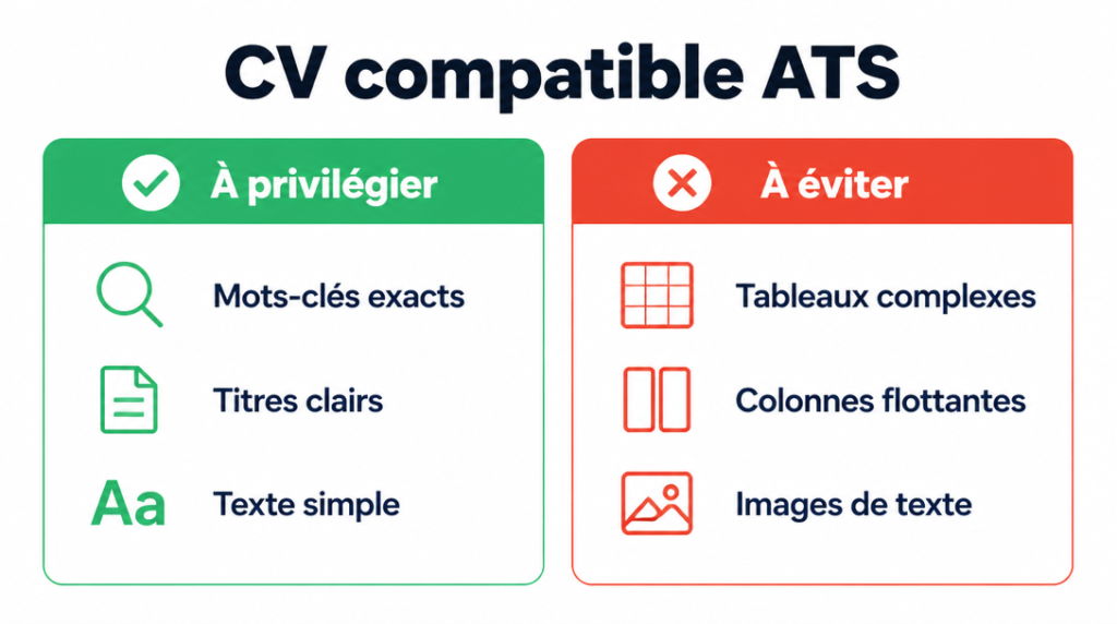 Schéma des bonnes pratiques d’un CV compatible ATS
