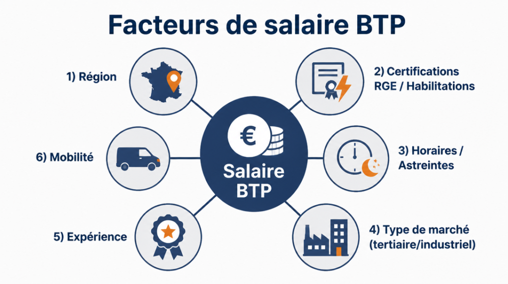 Schéma des facteurs de variation des salaires BTP