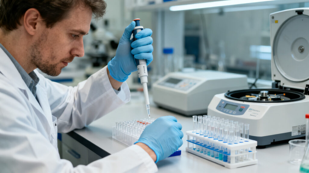 Technicien de laboratoire biomédical au poste de paillasse