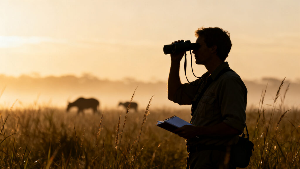 Zoologiste étudiant le monde animal sur le terrain