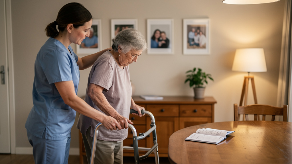 AES aidant une personne âgée à domicile